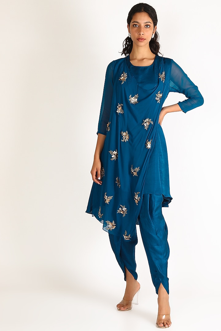 Cobalt Blue Embroidered Kurta Set by Aneekha Designs