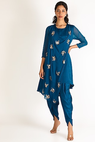 Cobalt Blue Embroidered Kurta Set by Aneekha Designs