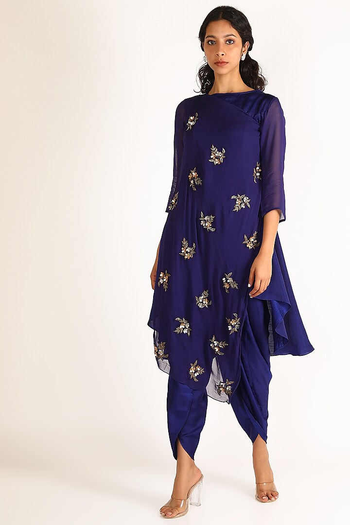 Ink Blue Embroidered Kurta Set by Aneekha Designs