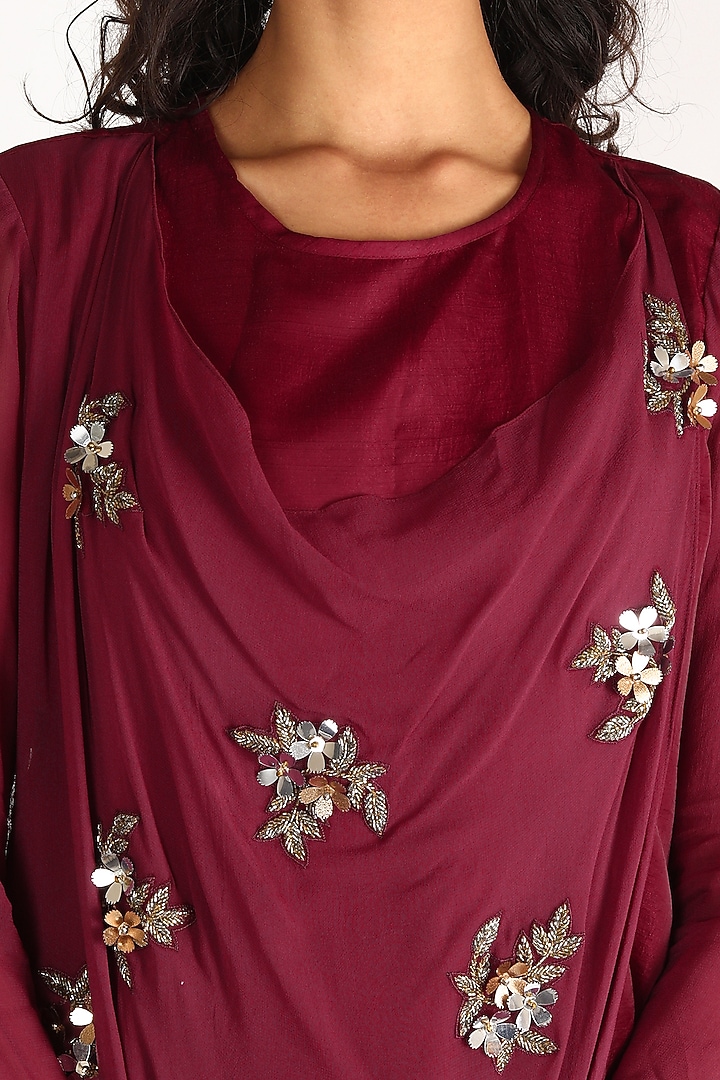 Wine Embroidered Kurta Set by Aneekha Designs at Pernia's Pop Up Shop