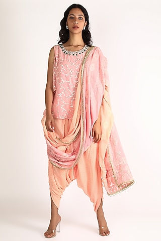 Peach Embroidered Kurta Set by Aneekha Designs