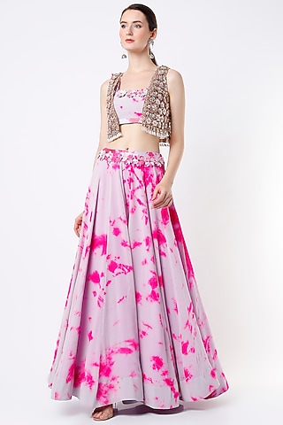 Lilac Printed Jacket Lehenga Set by Akanksha Gajria