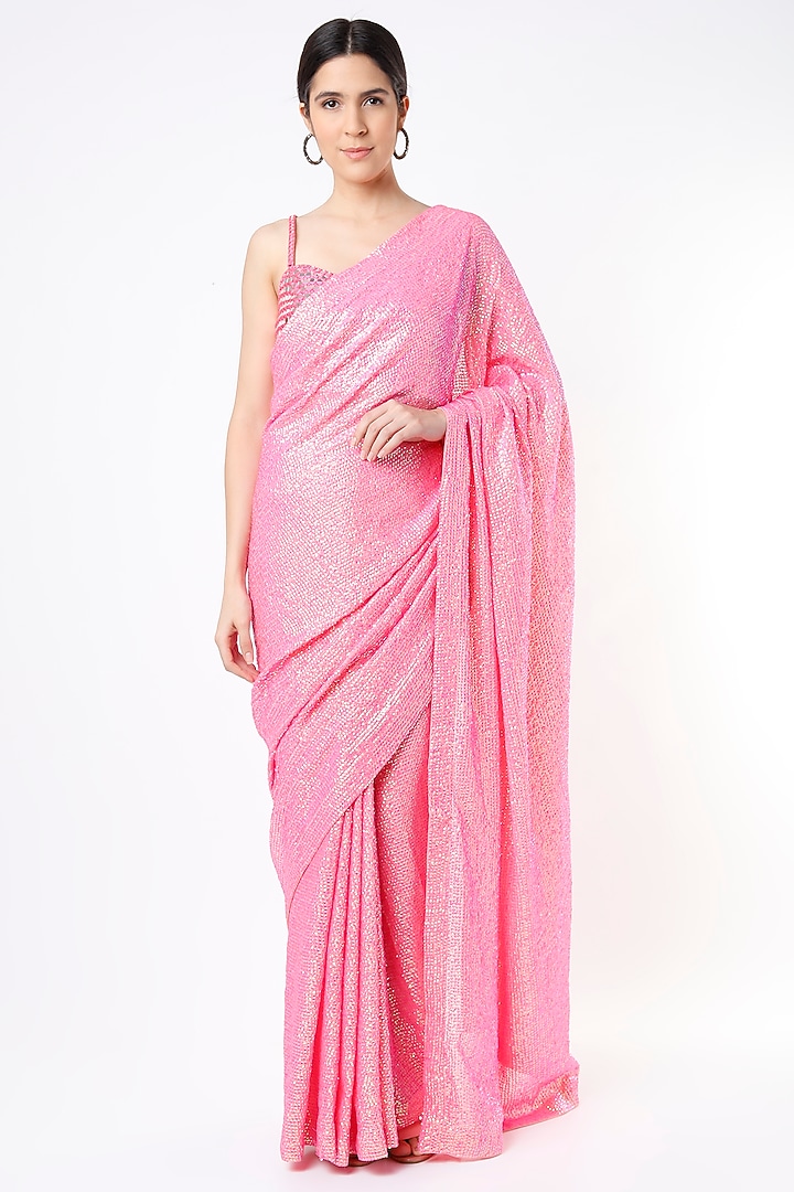 Pink Embroidered Reception Saree Set by Akanksha Gajria at Pernia's Pop Up Shop