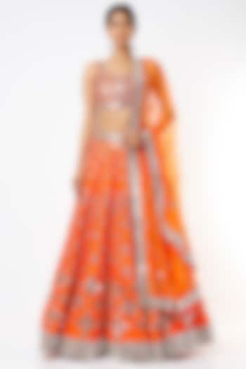 Orange Embellished Lehenga Set by Akanksha Gajria