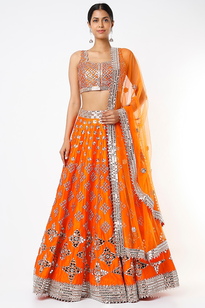 Orange Embellished Bridal Lehenga Set by Akanksha Gajria at Pernia's Pop Up Shop