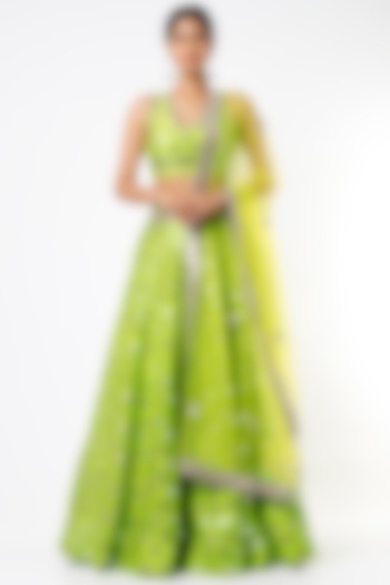 Neon Green Embellished Bridal Lehenga Set by Akanksha Gajria at Pernia's Pop Up Shop