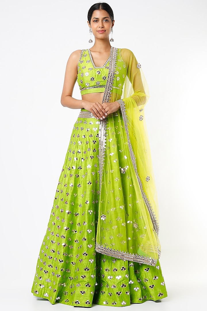 Neon Green Embellished Bridal Lehenga Set by Akanksha Gajria at Pernia's Pop Up Shop