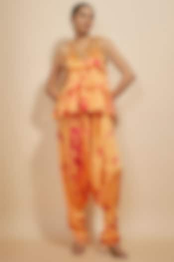 Orange & Pink Pure Satin Silk Tie-Dye Co-Ord Set by Akanksha Gajria at Pernia's Pop Up Shop