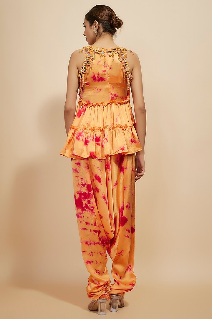 Orange & Pink Pure Satin Silk Tie-Dye Co-Ord Set by Akanksha Gajria at Pernia's Pop Up Shop