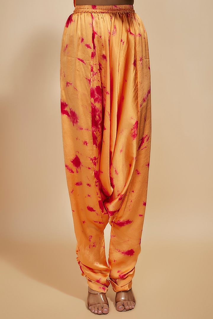 Orange & Pink Pure Satin Silk Tie-Dye Co-Ord Set by Akanksha Gajria at Pernia's Pop Up Shop