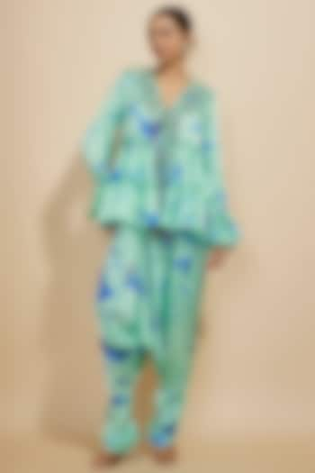 Blue Pure Satin Silk Tie-Dye Co-Ord Set by Akanksha Gajria at Pernia's Pop Up Shop