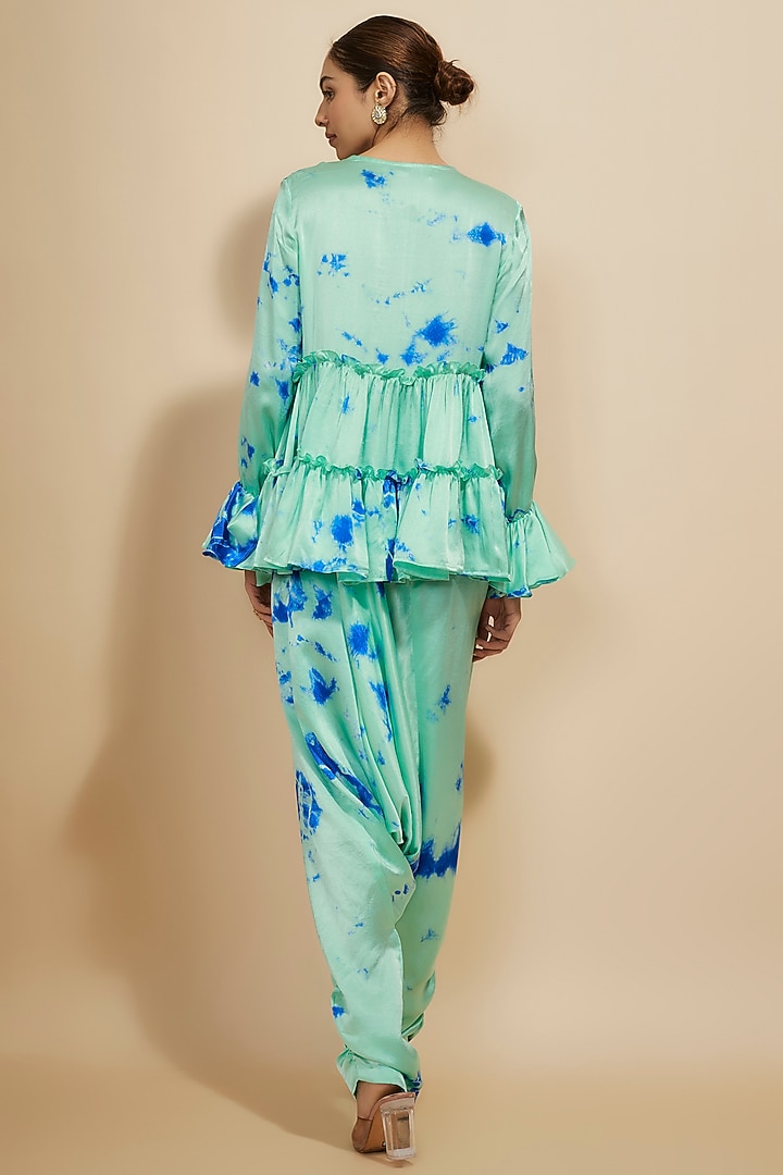 Blue Pure Satin Silk Tie-Dye Co-Ord Set by Akanksha Gajria at Pernia's Pop Up Shop