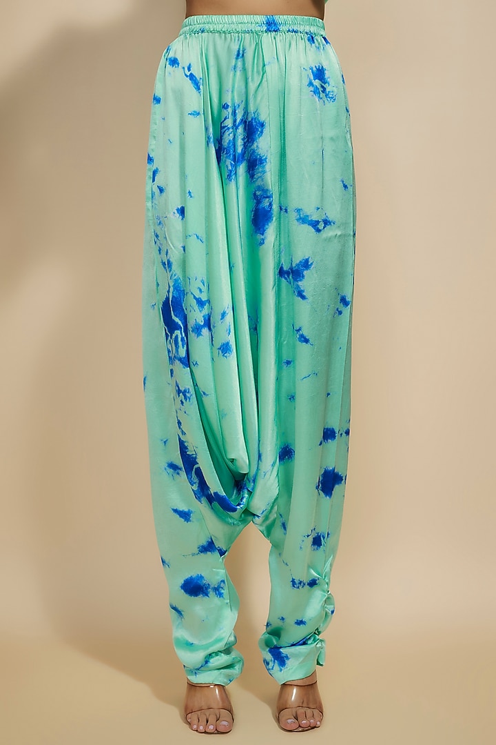 Blue Pure Satin Silk Tie-Dye Co-Ord Set by Akanksha Gajria at Pernia's Pop Up Shop