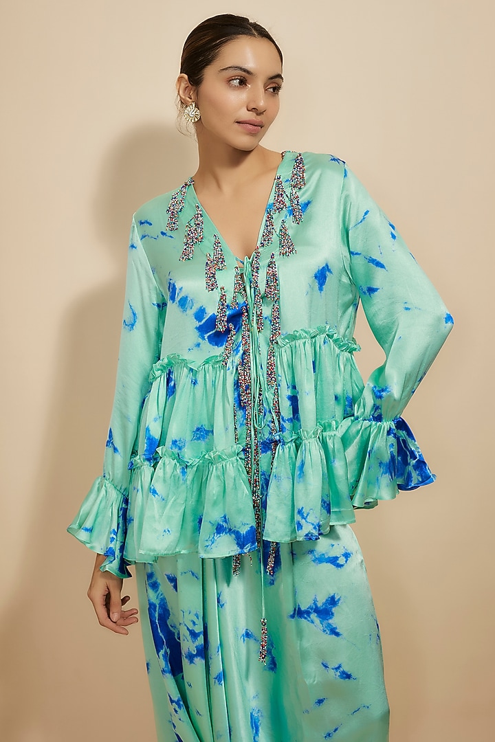 Blue Pure Satin Silk Tie-Dye Co-Ord Set by Akanksha Gajria at Pernia's Pop Up Shop