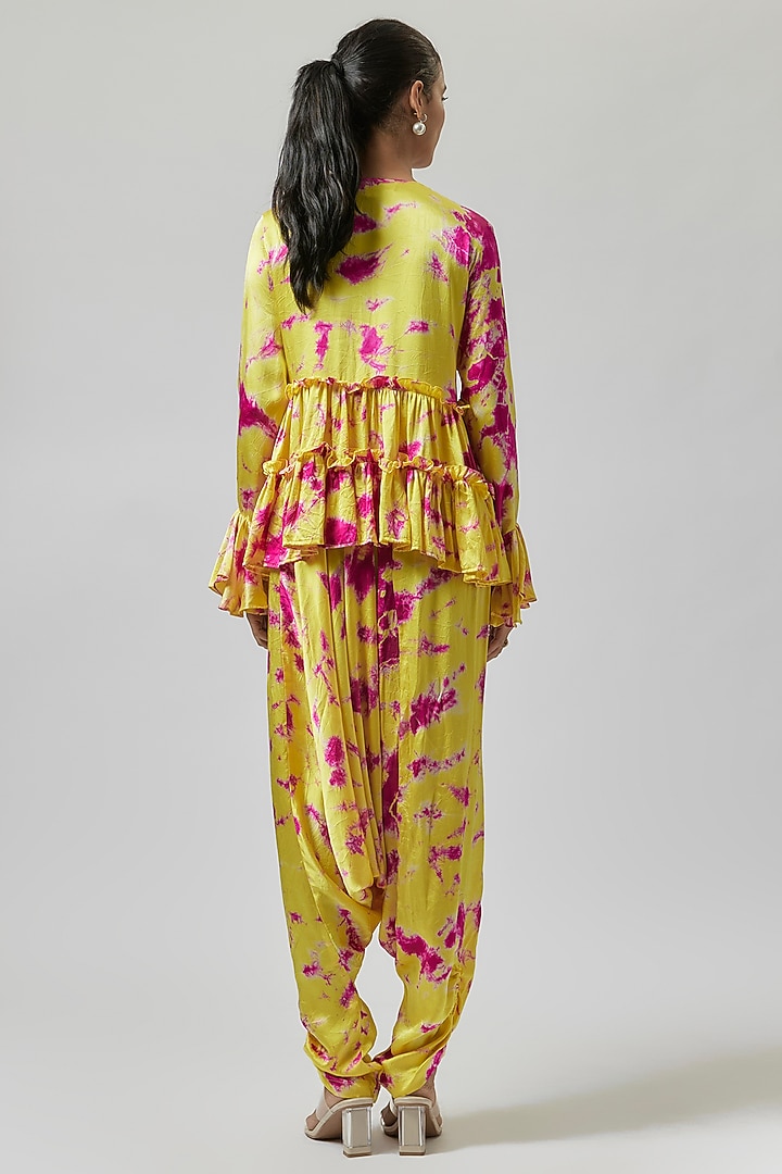 Yellow & Pink Satin Silk Tie-Dye Tunic Set by Akanksha Gajria at Pernia's Pop Up Shop