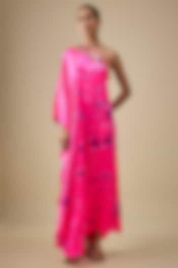Pink & Purple Satin Silk Embroidered & Tie-Dye Kaftan by Akanksha Gajria at Pernia's Pop Up Shop