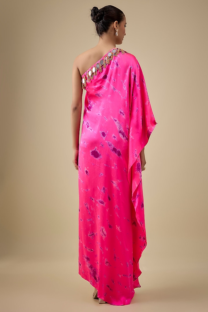 Pink & Purple Satin Silk Embroidered & Tie-Dye Kaftan by Akanksha Gajria at Pernia's Pop Up Shop