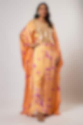 Rust & Purple Satin Silk Tie-Dyed Kaftan by Akanksha Gajria at Pernia's Pop Up Shop