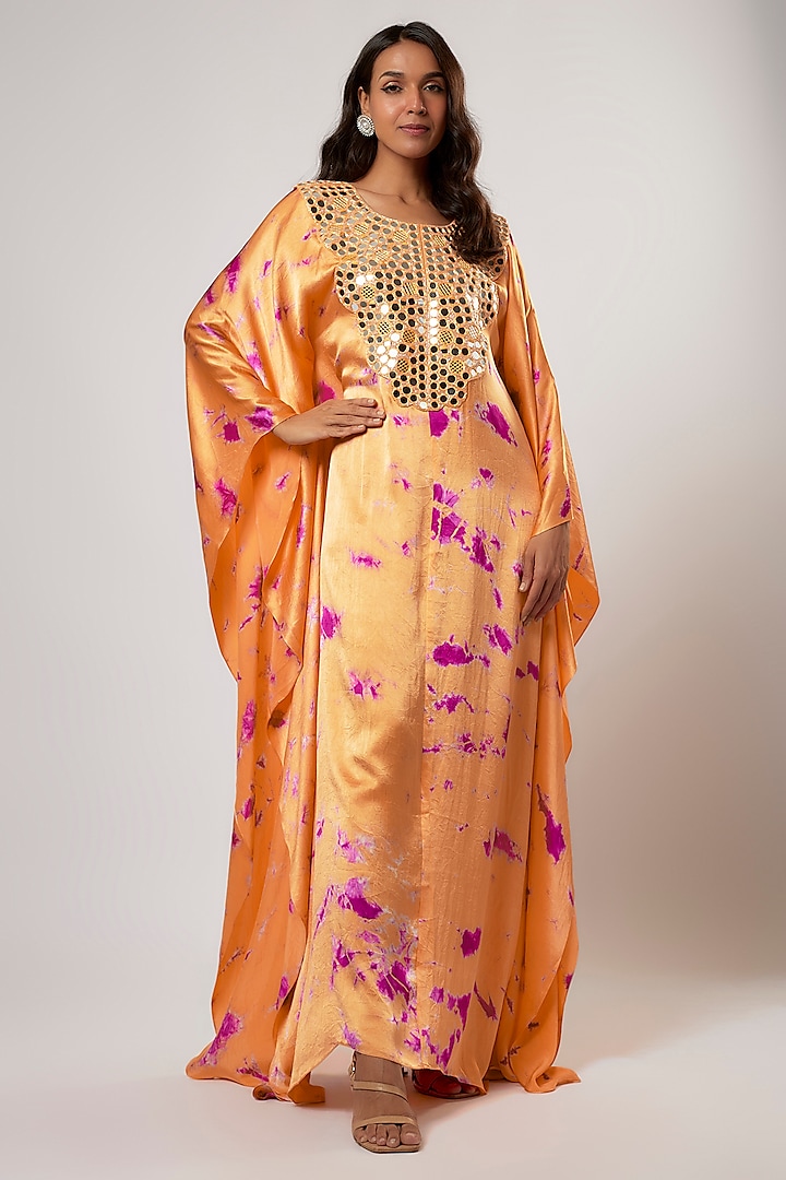 Rust & Purple Satin Silk Tie-Dyed Kaftan by Akanksha Gajria at Pernia's Pop Up Shop