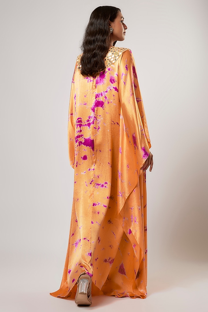 Rust & Purple Satin Silk Tie-Dyed Kaftan by Akanksha Gajria at Pernia's Pop Up Shop