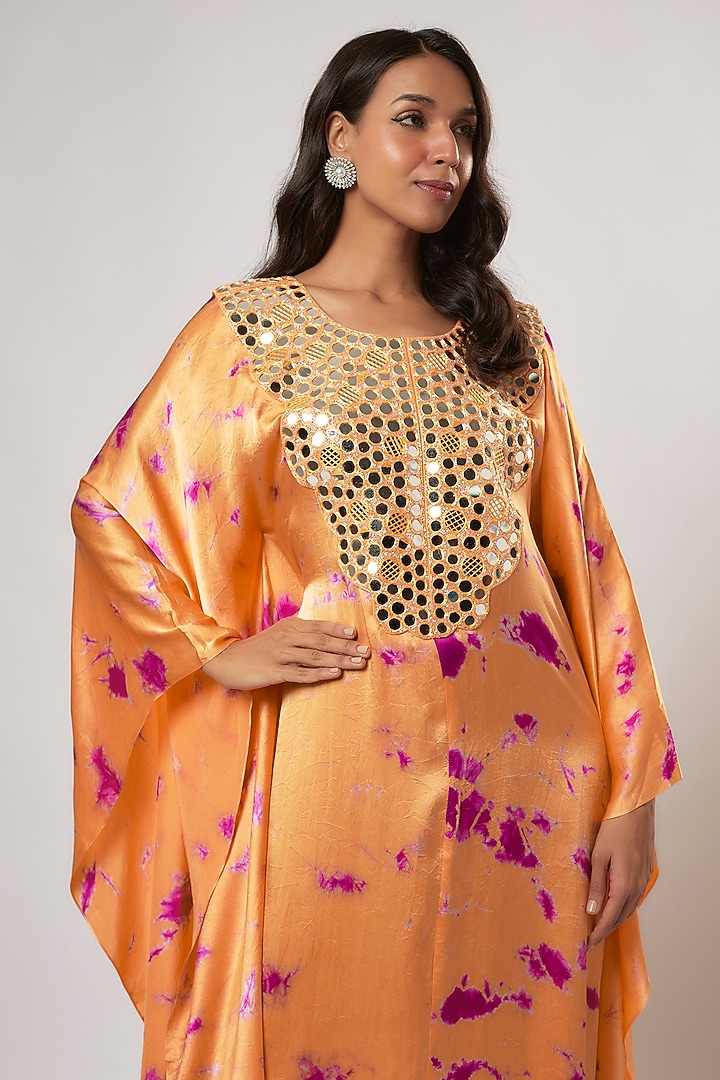 Rust & Purple Satin Silk Tie-Dyed Kaftan by Akanksha Gajria at Pernia's Pop Up Shop