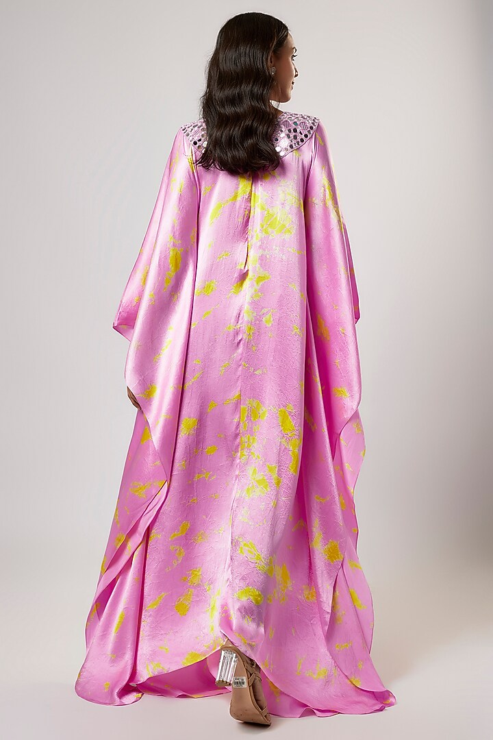 Lilac & Yellow Satin Silk Tie-Dyed Kaftan by Akanksha Gajria at Pernia's Pop Up Shop