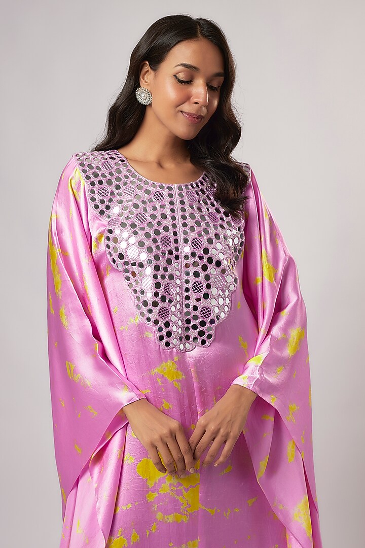 Lilac & Yellow Satin Silk Tie-Dyed Kaftan by Akanksha Gajria at Pernia's Pop Up Shop