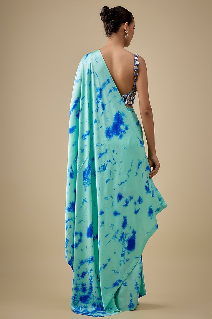 Blue Georgette Hand Tie-Dye Wedding Saree Set by Akanksha Gajria at Pernia's Pop Up Shop