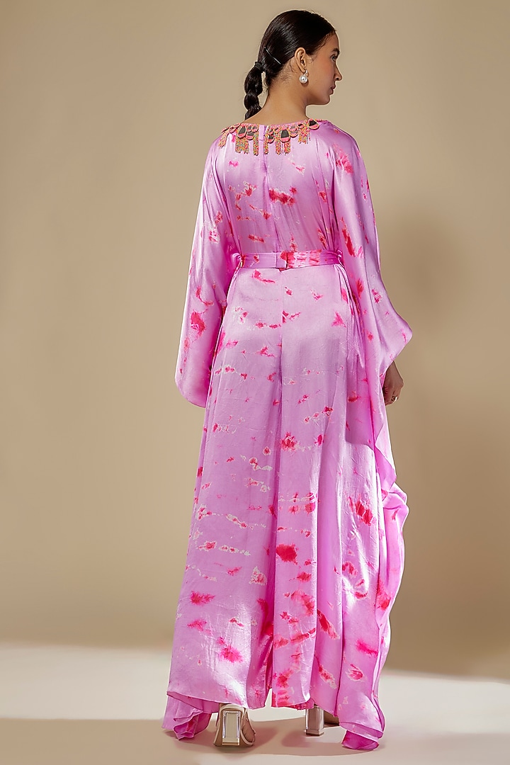 Lilac & Pink Satin Silk Tie-Dye Kaftan Jumpsuit by Akanksha Gajria at Pernia's Pop Up Shop