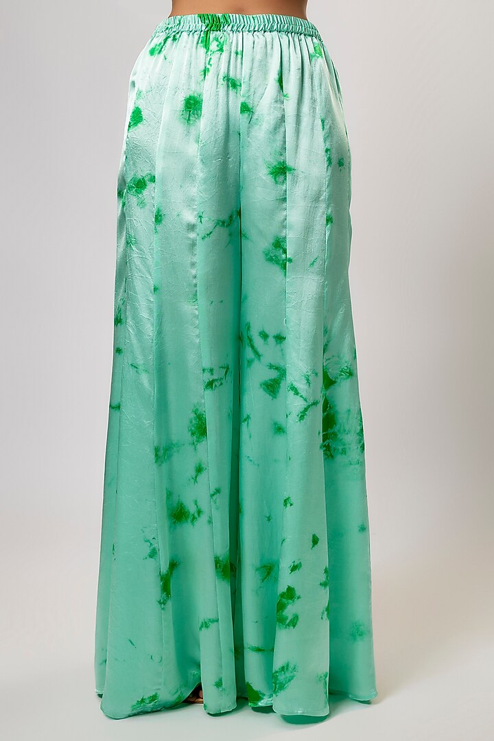 Mint Satin Silk Hand Embroidered & Tie-Dyed Kaftan Set by Akanksha Gajria at Pernia's Pop Up Shop