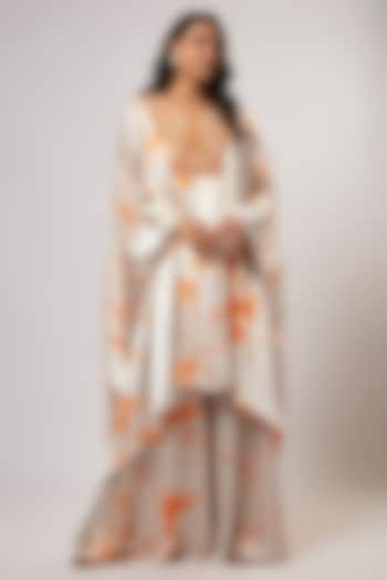 Ivory & Orange Satin Silk Tie-Dyed Kaftan Set by Akanksha Gajria at Pernia's Pop Up Shop