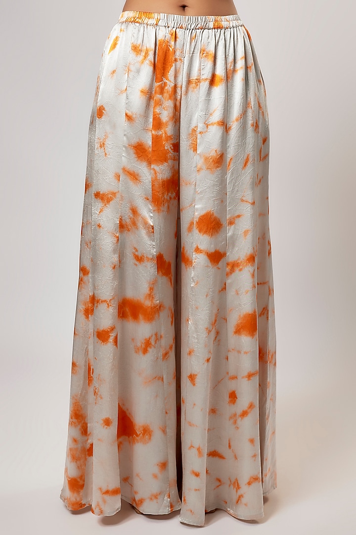 Ivory & Orange Satin Silk Tie-Dyed Kaftan Set by Akanksha Gajria at Pernia's Pop Up Shop