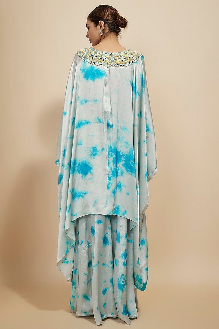 Blue Pure Satin Silk Tie-Dye Kaftan Set by Akanksha Gajria at Pernia's Pop Up Shop