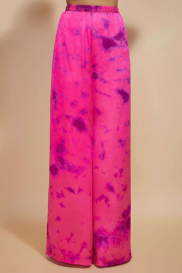 Pink & Purple Pure Satin Silk Embroidered Tie-Dye Kaftan Set by Akanksha Gajria at Pernia's Pop Up Shop