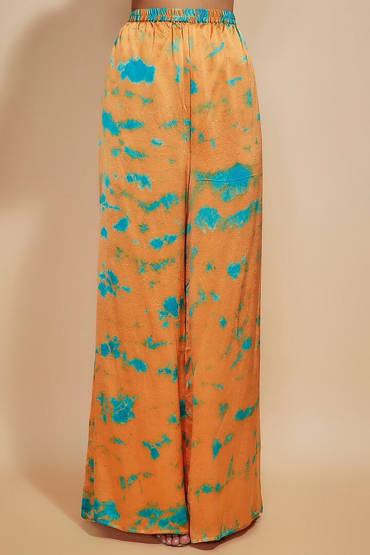 Orange & Blue Pure Satin Silk Embroidered Tie-Dye Kaftan Set by Akanksha Gajria at Pernia's Pop Up Shop