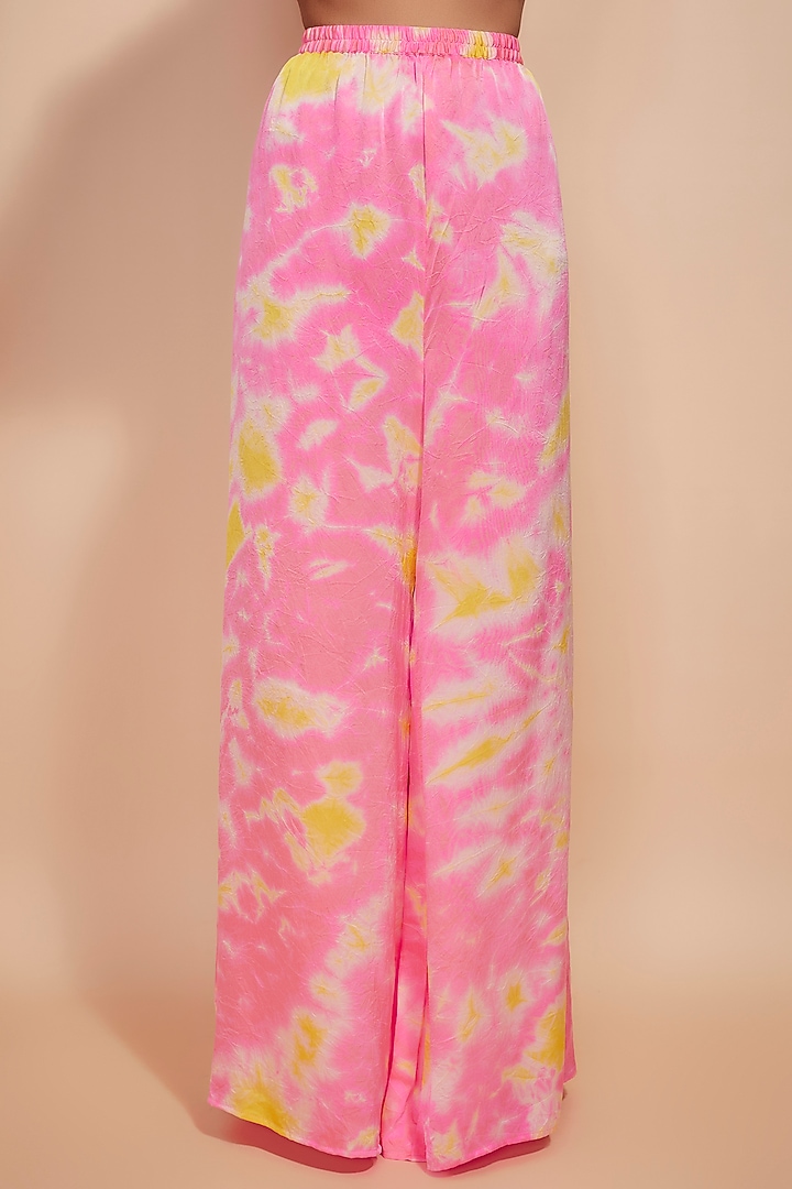 Pink & Yellow Pure Satin Silk Embroidered Tie-Dye Kaftan Set by Akanksha Gajria at Pernia's Pop Up Shop
