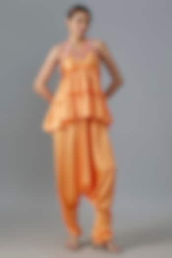 Orange Pure Satin Silk Dhoti Set by Akanksha Gajria at Pernia's Pop Up Shop