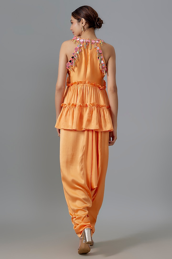 Orange Pure Satin Silk Dhoti Set by Akanksha Gajria at Pernia's Pop Up Shop