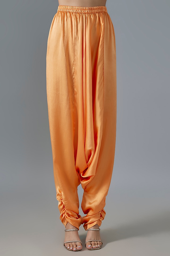 Orange Pure Satin Silk Dhoti Set by Akanksha Gajria at Pernia's Pop Up Shop