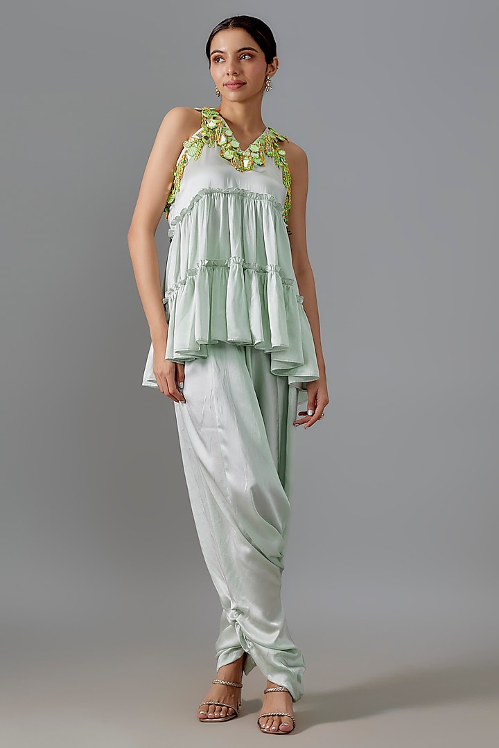 Grey Pure Satin Silk Dhoti Set by Akanksha Gajria at Pernia's Pop Up Shop