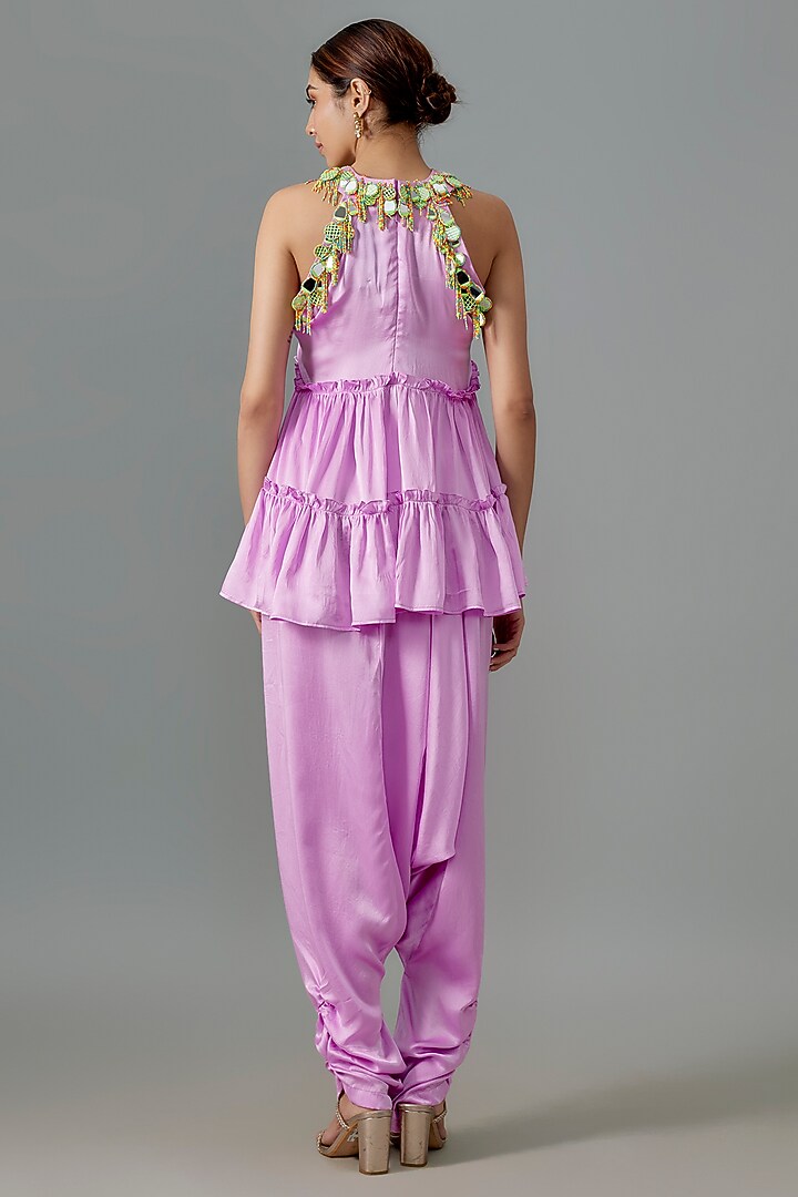 Lilac Pure Satin Silk Dhoti Set by Akanksha Gajria at Pernia's Pop Up Shop