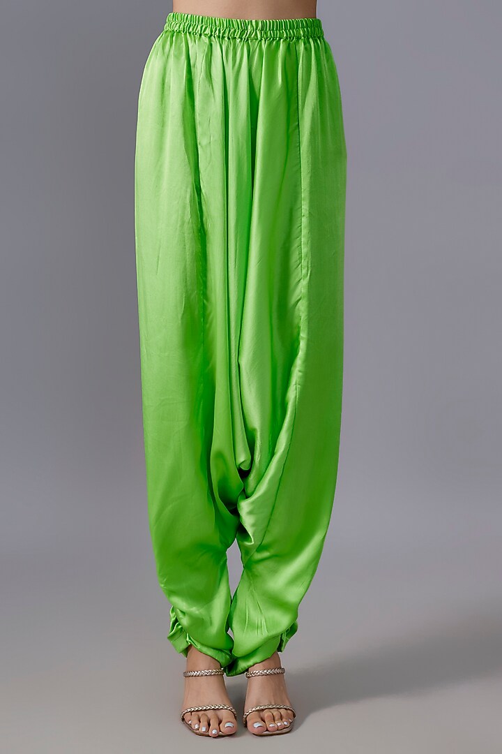 Green Pure Satin Silk Dhoti Set by Akanksha Gajria at Pernia's Pop Up Shop
