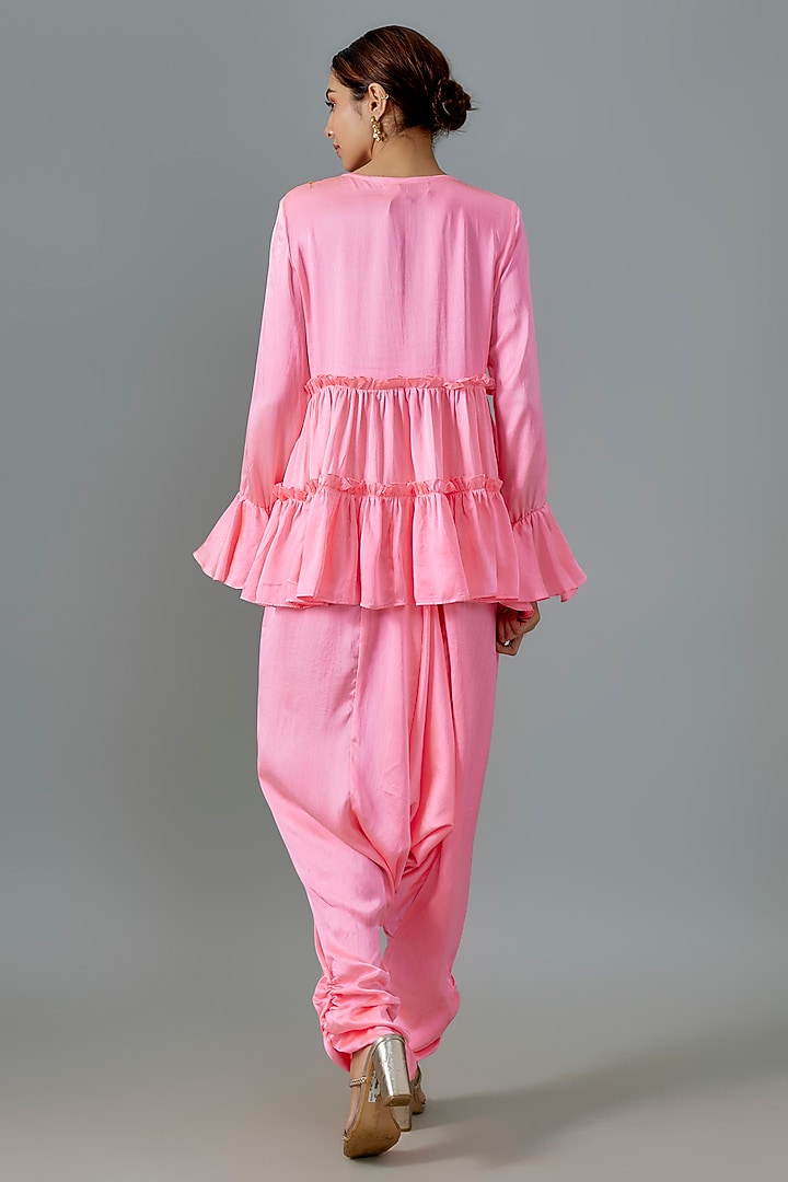 Pink Pure Satin Silk Dhoti Set by Akanksha Gajria at Pernia's Pop Up Shop