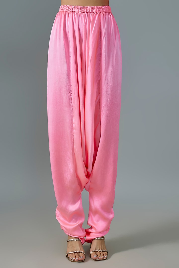 Pink Pure Satin Silk Dhoti Set by Akanksha Gajria at Pernia's Pop Up Shop