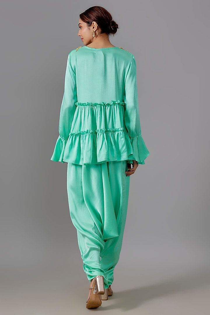 Aqua Pure Satin Silk Dhoti Set by Akanksha Gajria at Pernia's Pop Up Shop