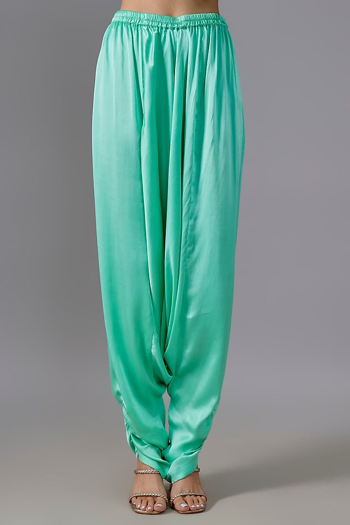 Aqua Pure Satin Silk Dhoti Set by Akanksha Gajria at Pernia's Pop Up Shop