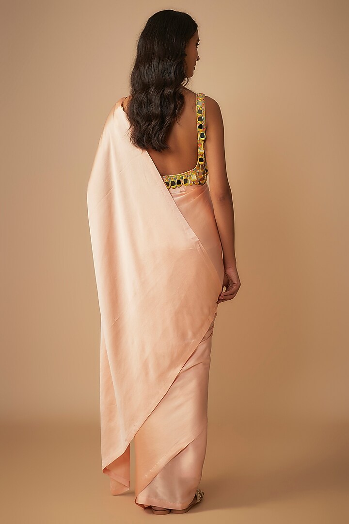 Peach Satin Silk Wedding Saree Set by Akanksha Gajria at Pernia's Pop Up Shop