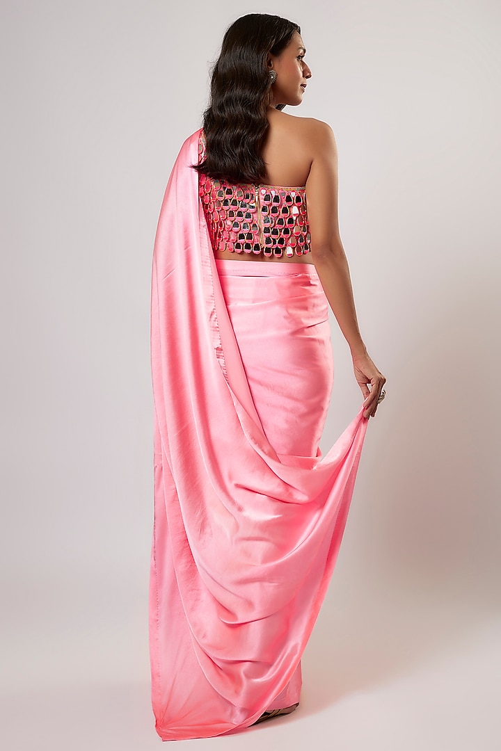 Pink Satin Silk Wedding Saree Set by Akanksha Gajria at Pernia's Pop Up Shop