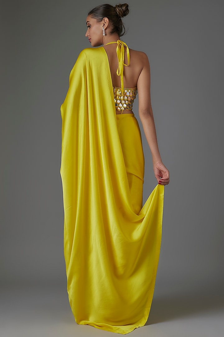 Yellow Pure Satin Silk Wedding Saree Set by Akanksha Gajria at Pernia's Pop Up Shop