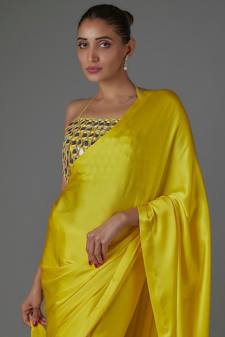 Yellow Pure Satin Silk Wedding Saree Set by Akanksha Gajria at Pernia's Pop Up Shop